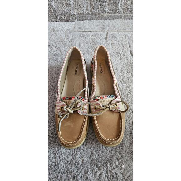Sperry Top Sider Womens Size 8 Angelfish Tan Leather Floral Boat Shoes - Picture 2 of 5